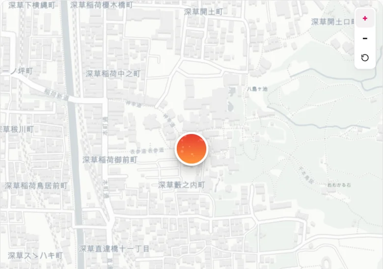 A single photo pin on a street-level map, placed at the exact spot the photo was taken