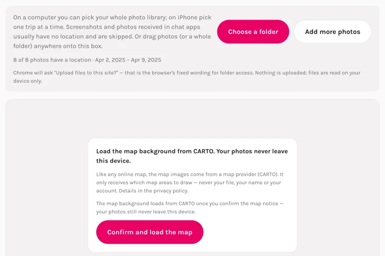 Photo picker with a folder of travel photos selected